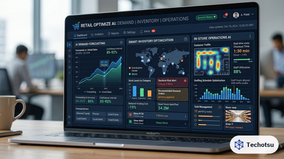 Concept visualization of a Techotsu retail AI dashboard — illustrative, not a real deployment